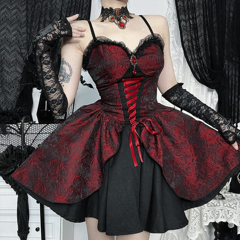 Gothic Rose Jacquard Lace-up Dress